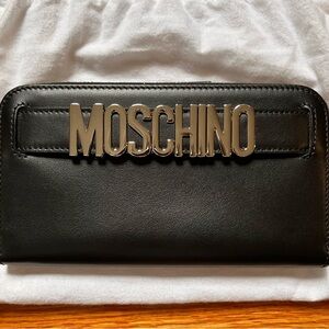 MOSCHINO black calf leather zipped wallet that could double as a clutch